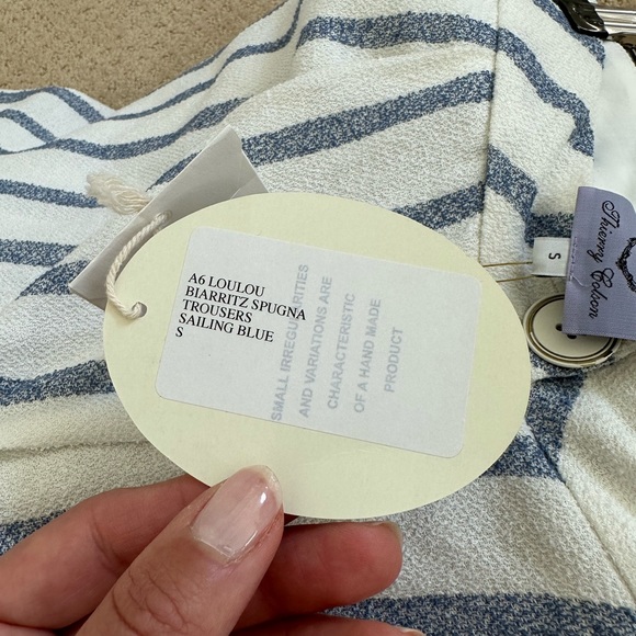 Thierry Colson Striped Wide Leg Biarritz Spugna Pants in Sailing Blue NWT - Picture 6 of 9